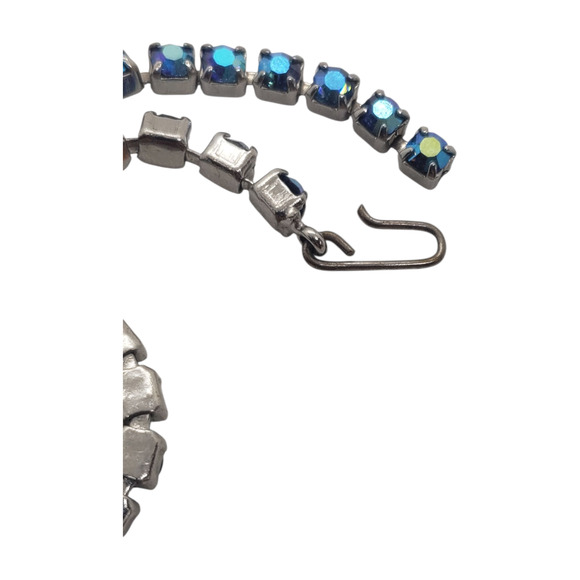 Vintage AB Aurora Borealis Blue Rhinestone Necklace Prong Set Hook Clasp Choker - Picture 3 of 7